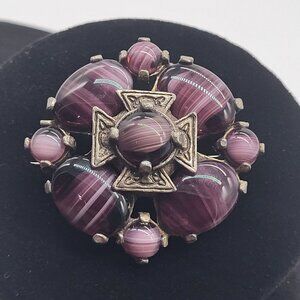 Vintage Art Glass Faux Agate Stones Purple Cross Celtic